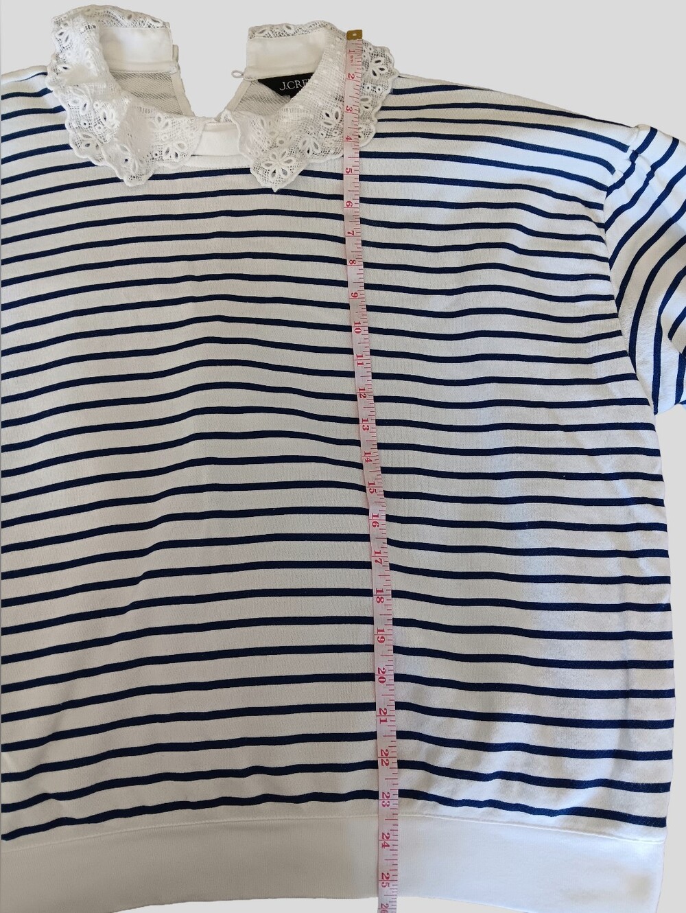 J.Crew White & Navy Striped Sweatshirt with Lace Collar - Picture 6 of 10